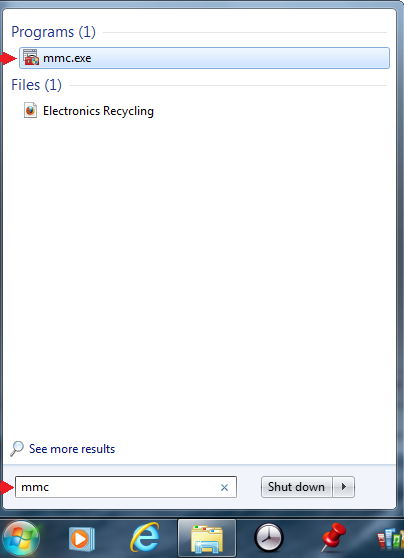 Open Start Menu and Search mmc