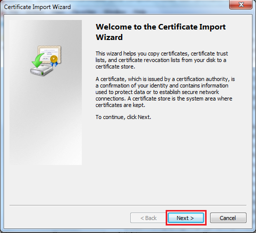 Certificate Import Wizrd