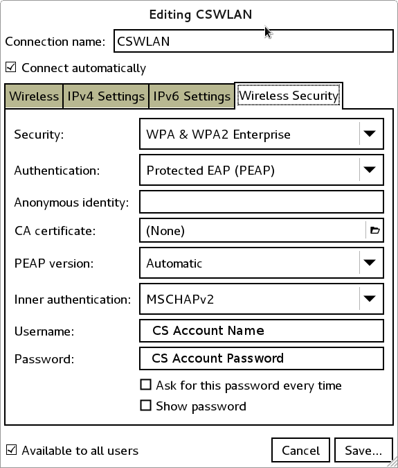 Connection Settings